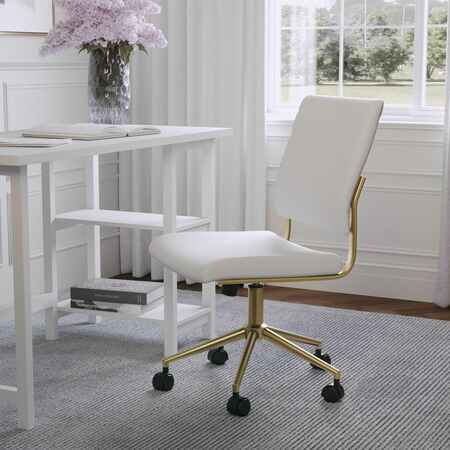 MARTHA STEWART Ivy Upholstered Office Chair in White/Polished Brass CH-220921-1-WH-GLD-MS
